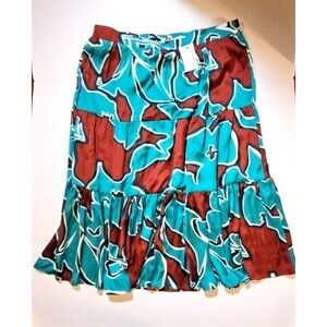 Nine West Tiered Midi Skirt Size XL Teal Brown Ruffle Pull On Boho